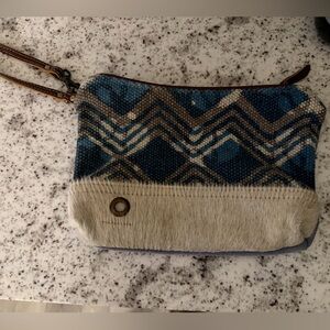 Myra Bag Blue and Cream Patterned Clutch